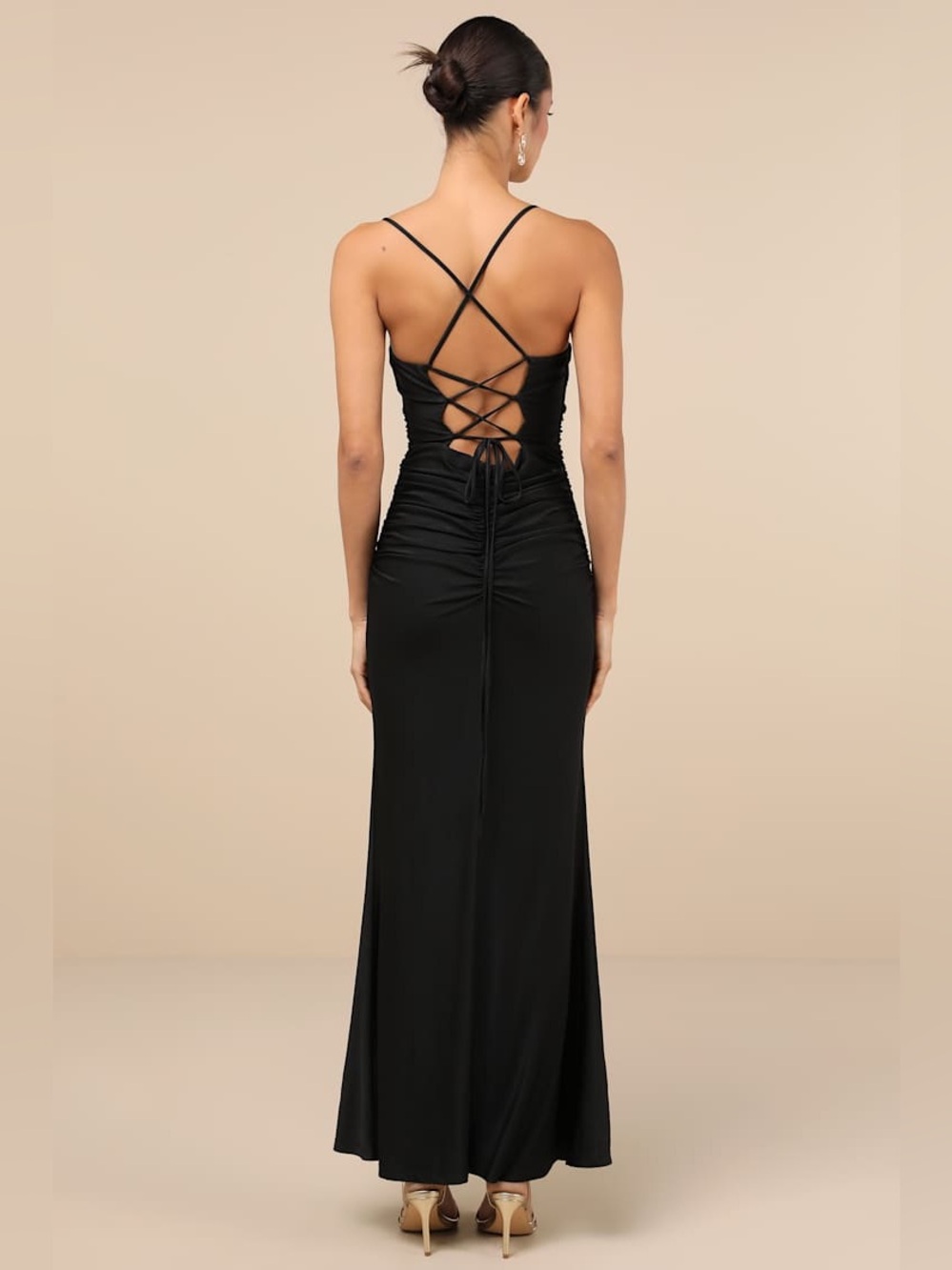 NWT Lulus Elese Black Slinky Knit Lace-Up Mermaid Maxi Dress Size Small - Picture 3 of 9